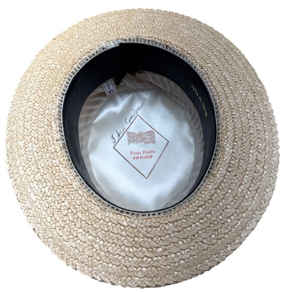 Vtg 30s 40s Ponte Rialto Italian Straw Boater Hat Orange Ribbon Band Sz 7 56 - Picture 5 of 9